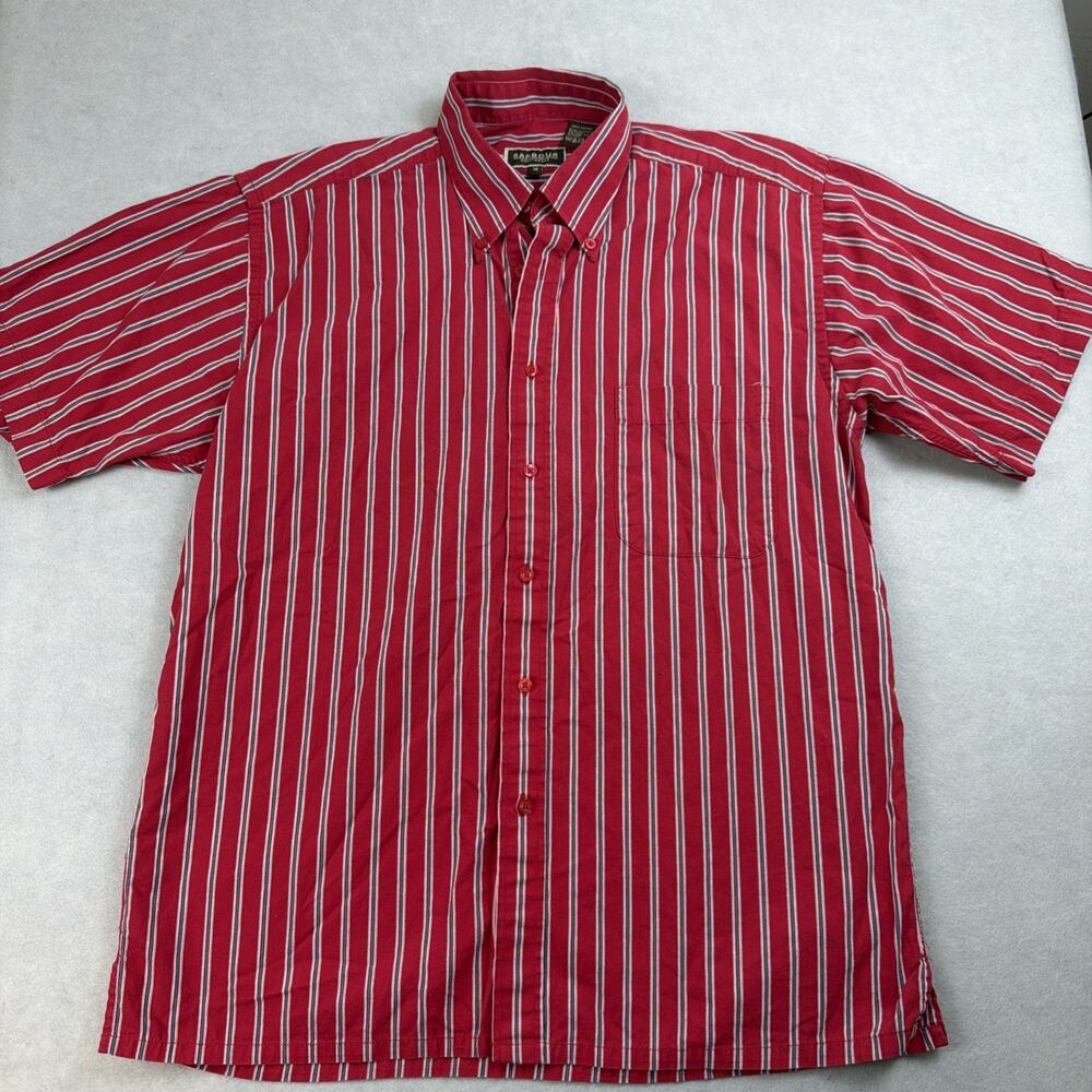 Barbour Sportswear Men's Med Short Sleeve Red Striped Cotton Button Down Shirt